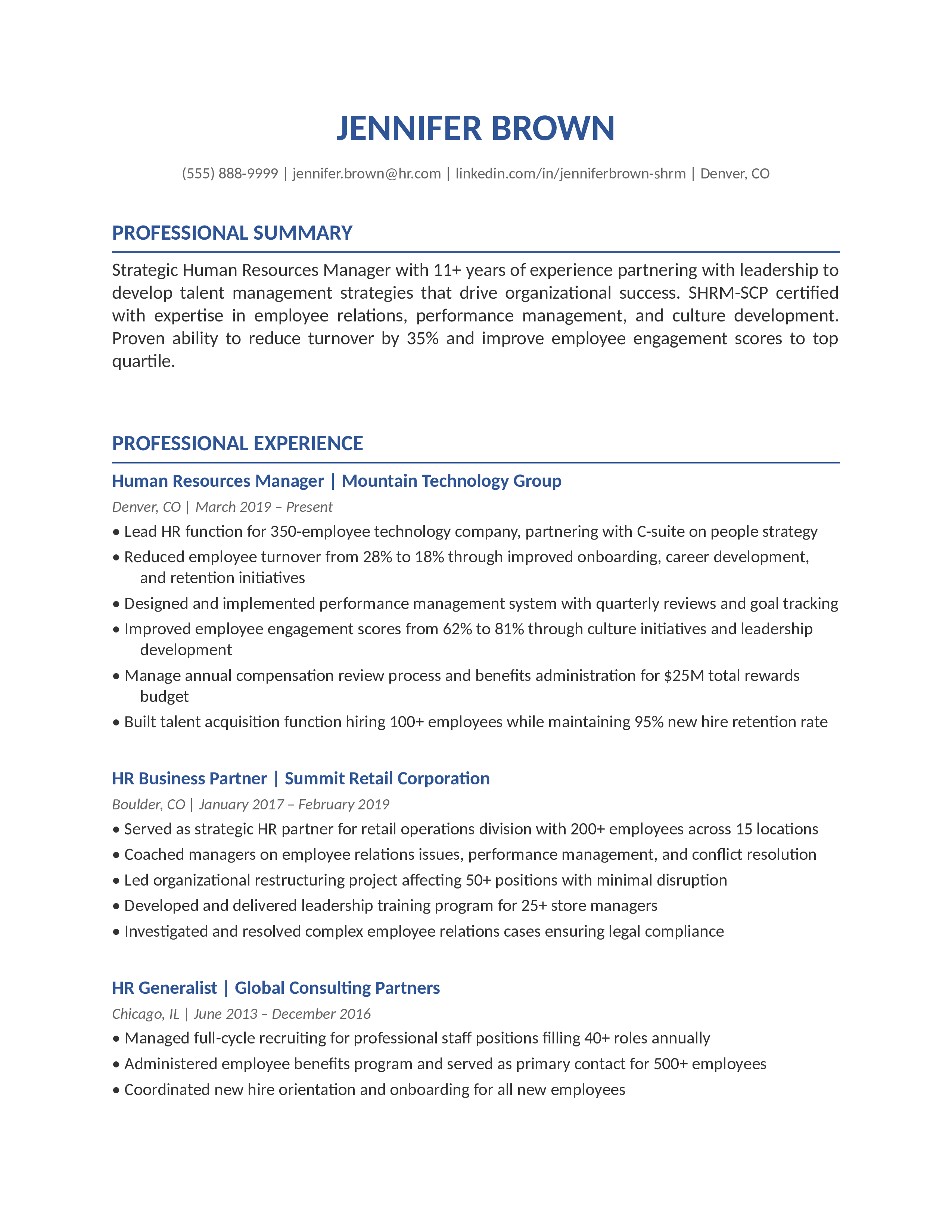 Reverse Chronological Resume Template